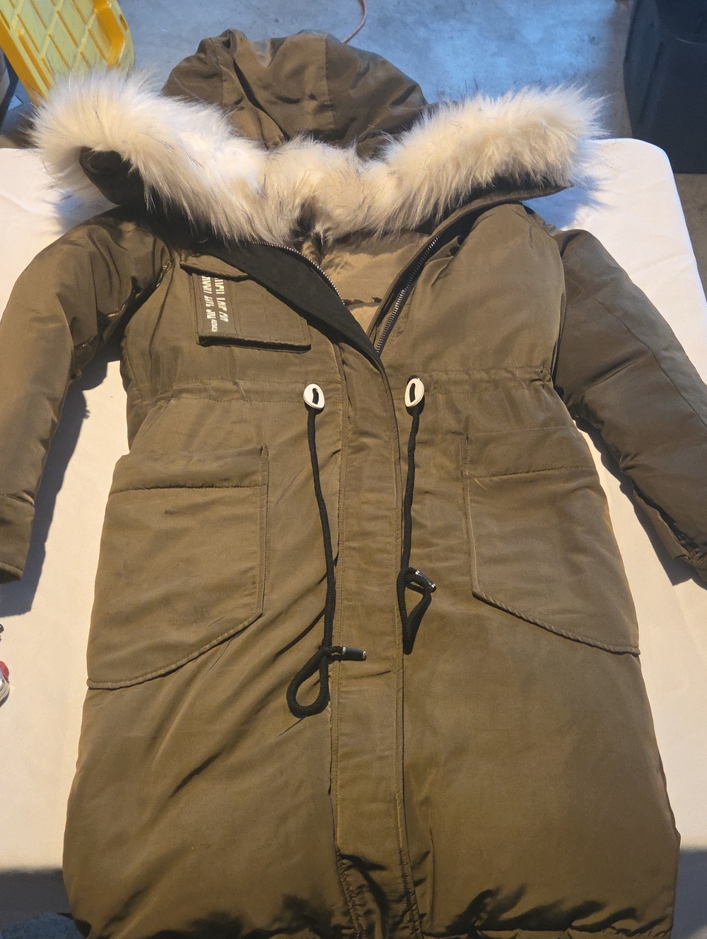 Olive Green Hooded Parka with Faux Fur Trim